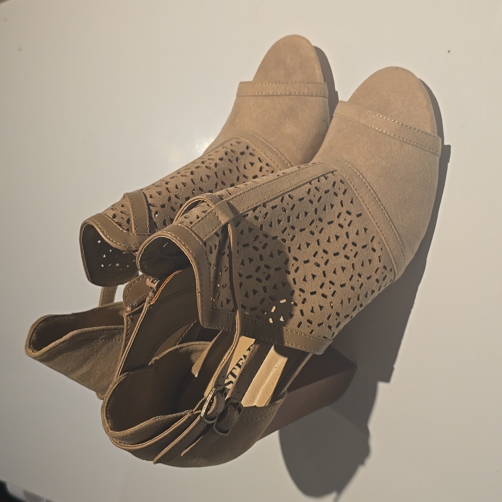 Brand New Tan Suede Ankle Booties Open Toes